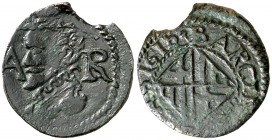 1615. Felipe III. Barcelona. 1 ardit. (Cal. 595). 1,34 g. El 5 de la fecha en forma de S. Defecto de cospel. (MBC).