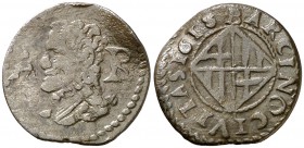 1618. Felipe III. Barcelona. 1 ardit. (Cal. 598). 1,55 g. Escasa. MBC-.