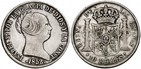 1852. Isabel II. Sevilla. 10 reales. (Cal. 238). 12,77 g. MBC/MBC-.