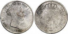 1850. Isabel II. Madrid. CL. 20 reales. (Cal. 170). 25,95 g. Rayitas y golpecitos. Escasa. MBC-.