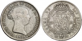1850. Isabel II. Madrid. CL. 20 reales. (Cal. 170). 26 g. BC+/MBC-.