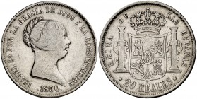 1850. Isabel II. Madrid. 20 reales. (Cal. 171). 25,79 g. BC+.