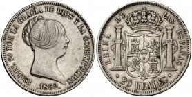 1852. Isabel II. Madrid. 20 reales. (Cal. 173). 25,92 g. Rayitas y golpecitos. MBC-/MBC.