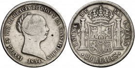 1854. Isabel II. Madrid. 20 reales. (Cal. 174). 25,57 g. BC+.
