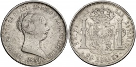 1854. Isabel II. Madrid. 20 reales. (Cal. 174). 25,63 g. BC+/MBC-.