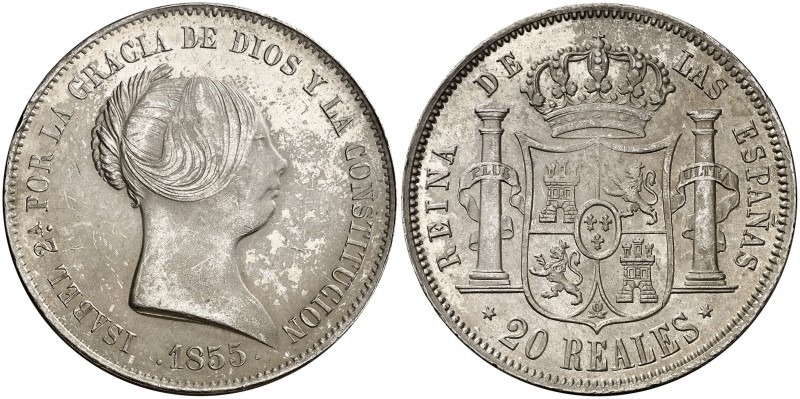 1855. Isabel II. Madrid. 20 reales. (Cal. 175). 26,05 g. Leves marquitas. Parte ...