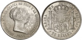 1855. Isabel II. Madrid. 20 reales. (Cal. 175). 26,05 g. Leves marquitas. Parte de brillo original. EBC-/EBC.