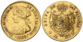 1865. Isabel II. Madrid. 4 escudos. (Cal. 108). 3,32 g. MBC.
