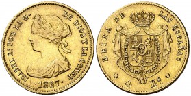 1867. Isabel II. Madrid. 4 escudos. (Cal. 111). 3,32 g. MBC.