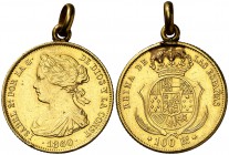1860. Isabel II. Madrid. 100 reales. (Cal. 25). 8,59 g. Con anilla. (MBC).