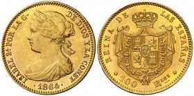 1864. Isabel II. Madrid. 100 reales. (Cal. 29). 8,40 g. EBC-/EBC.