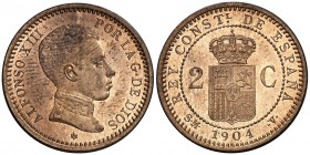 1904*04. Alfonso XIII. SMV. 2 céntimos. (Cal. 67). 2,08 g. Bella. Brillo original. S/C.