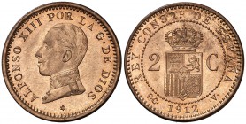 1912*12. Alfonso XIII. PCV. 2 céntimos. (Cal. 75). 2,13 g. Bella. S/C.