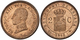 1912*12. Alfonso XIII. PCV. 2 céntimos. (Cal. 75). 1,99 g. Bella. S/C.