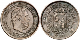 1875. Carlos VII, Pretendiente. Oñate. 5 céntimos. (Cal. 10). 4,81 g. MBC.