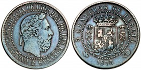 1875. Carlos VII, Pretendiente. Oñate. 5 céntimos. (Cal. 10). 5,45 g. MBC.