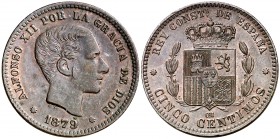 1879. Alfonso XII. Barcelona. OM. 5 céntimos. (Cal. 73). 5 g. MBC+.