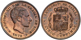 1879. Alfonso XII. Barcelona. OM. 5 céntimos. (Cal. 73). 5 g. EBC-.