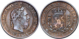 1875. Carlos VII, Pretendiente. Oñate. 10 céntimos. (Cal. 8). 9,83 g. MBC-.