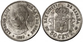 1889*89. Alfonso XIII. MPM. 50 céntimos. (Cal. 54). 2,47 g. MBC+.