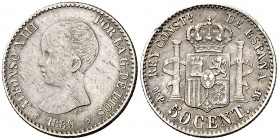 1889*89. Alfonso XIII. MPM. 50 céntimos. (Cal. 54). 2,50 g. MBC+.