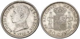 1910*10. Alfonso XIII. PCV. 50 céntimos. (Cal. 63). 2,49 g. Bella. Brillo original. S/C.