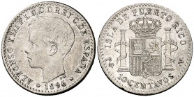 1896. Alfonso XIII. Puerto Rico. PGV. 10 centavos. (Cal. 85). 2,50 g. MBC.