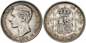 1876*1876. Alfonso XII. DEM. 1 peseta. (Cal. 54). 5 g. Bonita pátina. MBC/MBC+.