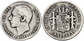 1884*----. Alfonso XII. MSM. 1 peseta. (Cal. 60 var). 4,72 g. Rara. BC+.