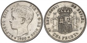1900*1900. Alfonso XIII. SMV. 1 peseta. (Cal. 44). 4,94 g. MBC+.