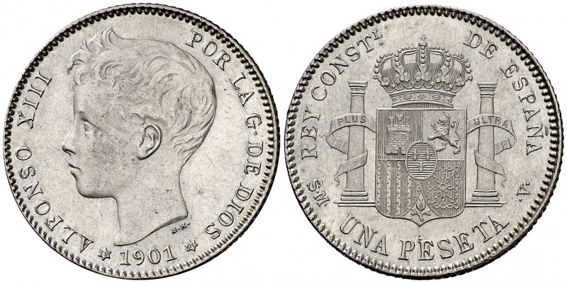 1901*1901. Alfonso XIII. SMV. 1 peseta. (Cal. 45). 5 g. EBC-.