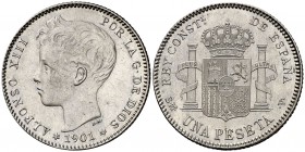 1901*1901. Alfonso XIII. SMV. 1 peseta. (Cal. 45). 5 g. EBC-.