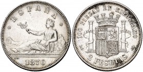 1870*1874. Gobierno Provisional. DEM. 2 pesetas. (Cal. 10). 10,05 g. Buen ejemplar. MBC+.