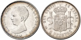 1892*1892. Alfonso XIII. PGM. 2 pesetas. (Cal. 32). 9,79 g. MBC-.
