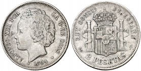 1894*189-. Alfonso XIII. PGV. 2 pesetas. (Cal. 33). 9,94 g. Escasa. MBC-.