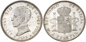 1905*1905. Alfonso XIII. SMV. 2 pesetas. (Cal. 34). 10 g. Bella. S/C-.