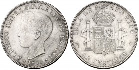 1896. Alfonso XIII. Puerto Rico. PGV. 40 centavos. (Cal. 83). 9,99 g. Rayitas. Escasa. MBC/MBC+.