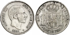1881. Alfonso XII. Manila. 50 centavos. (Cal. 79). 12,91 g. MBC+.