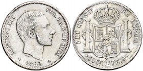 1882. Alfonso XII. Manila. 50 centavos. (Cal. 82). 12,83 g. MBC/MBC+.
