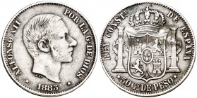 1883. Alfonso XII. Manila. 50 centavos. (Cal. 83). 12,81 g. MBC-.