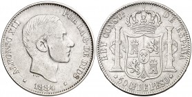1884. Alfonso XII. Manila. 50 centavos. (Cal. 84). 12,85 g. Escasa. BC+/MBC-.
