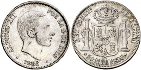 1885. Alfonso XII. Manila. 50 centavos. (Cal. 86). 13 g. Golpecitos. Bonita pátina. EBC.