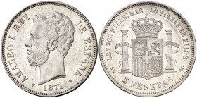 1871*1871. Amadeo I. SDM. 5 pesetas. (Cal. 5). 24,98 g. Leves golpecitos. Parte de brillo original. Buen ejemplar. MBC+.