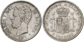 1871*1818. Amadeo I. SDM. 5 pesetas. (Cal. 6). 24,88 g. Escasa. MBC-.