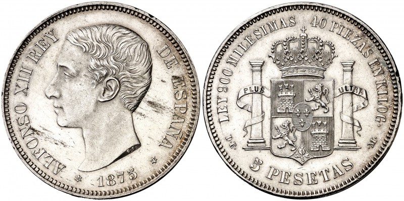 1875*1875. Alfonso XII. DEM. 5 pesetas. (Cal. 25a). 25 g. Golpecitos en canto. L...
