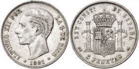 1881*1881. Alfonso XII. MSM. 5 pesetas. (Cal. 32). 24,85 g. Escasa. MBC-.