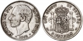 1882*1882/1. Alfonso XII. MSM. 5 pesetas. (Cal. 35) 24,86 g. MBC-.