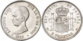 1888*1888. Alfonso XIII. MPM. 5 pesetas. (Cal. 13). 24,85 g. Golpecitos. MBC/MBC+.