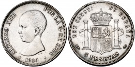1889*18-9. Alfonso XIII. MPM. 5 pesetas. (Cal. 14). 24,81 g. MBC-.