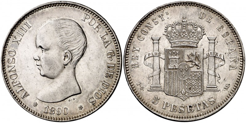 1890*1890. Alfonso XIII. PGM. 5 pesetas. (Cal. 16). 24,94 g. Leves golpecitos. M...